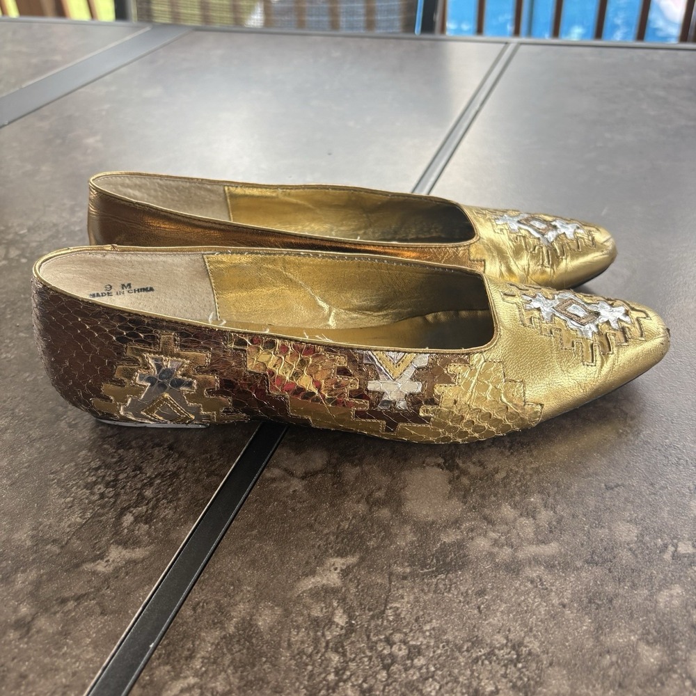 VTG J. Renee Gold Snake Embossed Pointed Toe Flats Metallic Dress Shoes 9M - Picture 5 of 8